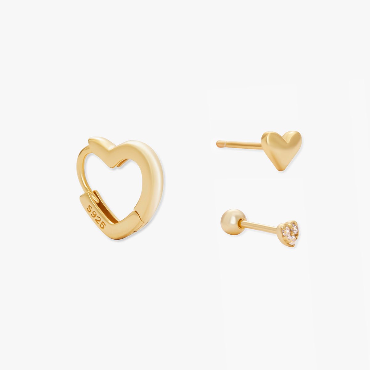 Heart Earrings Set in Gold - LÉA