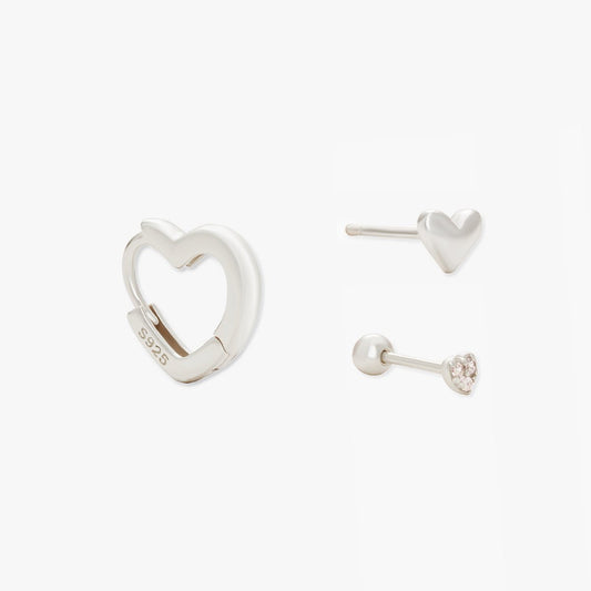 Heart Earrings Set in Silver - LÉA