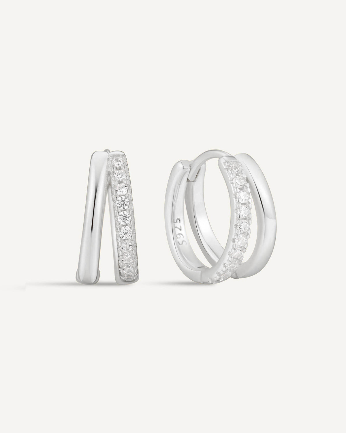 Crystal Double Hoop Huggies In Silver