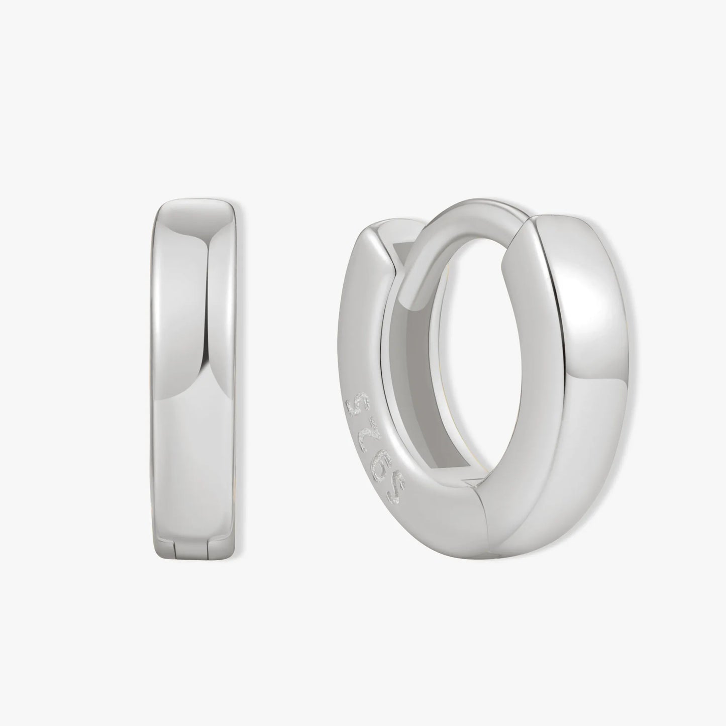 Square Edge Huggie Hoops In Silver