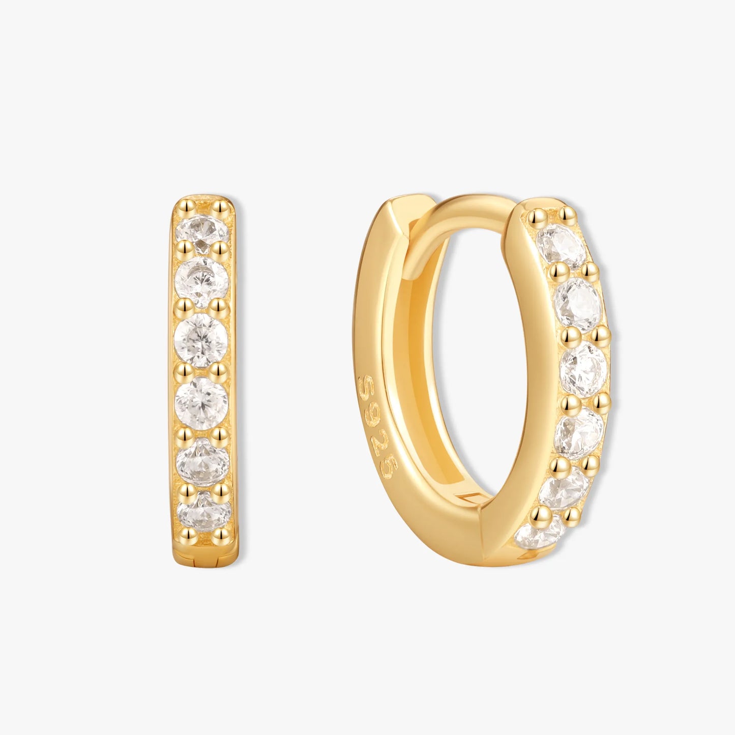 Crystal Paved Huggie Hoops In Gold