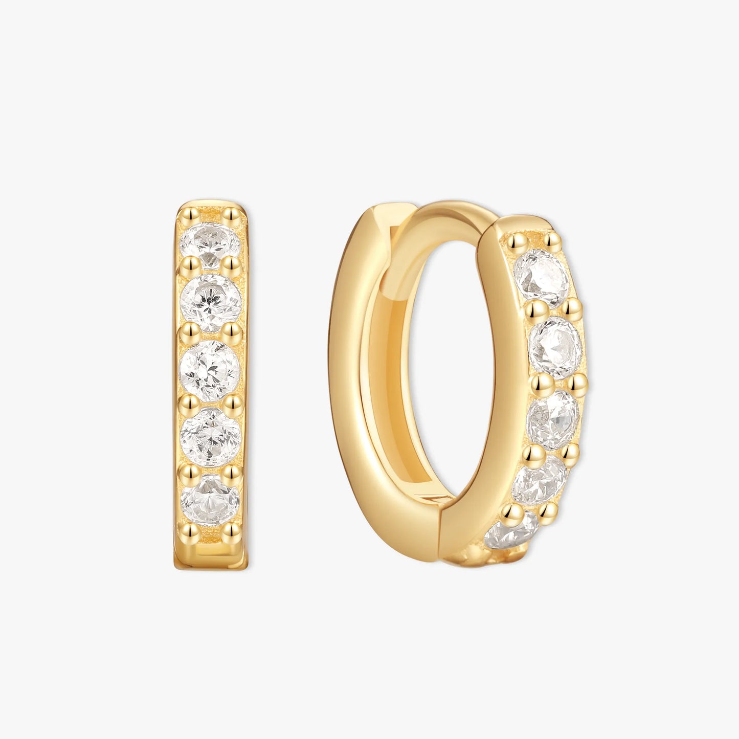 Crystal Paved Huggie Hoops In Gold