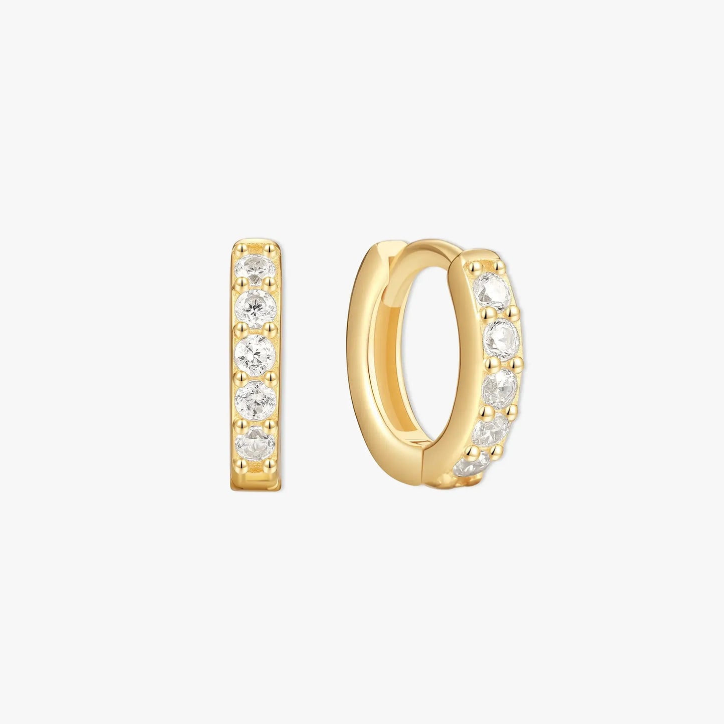 Crystal Paved Huggie Hoops In Gold