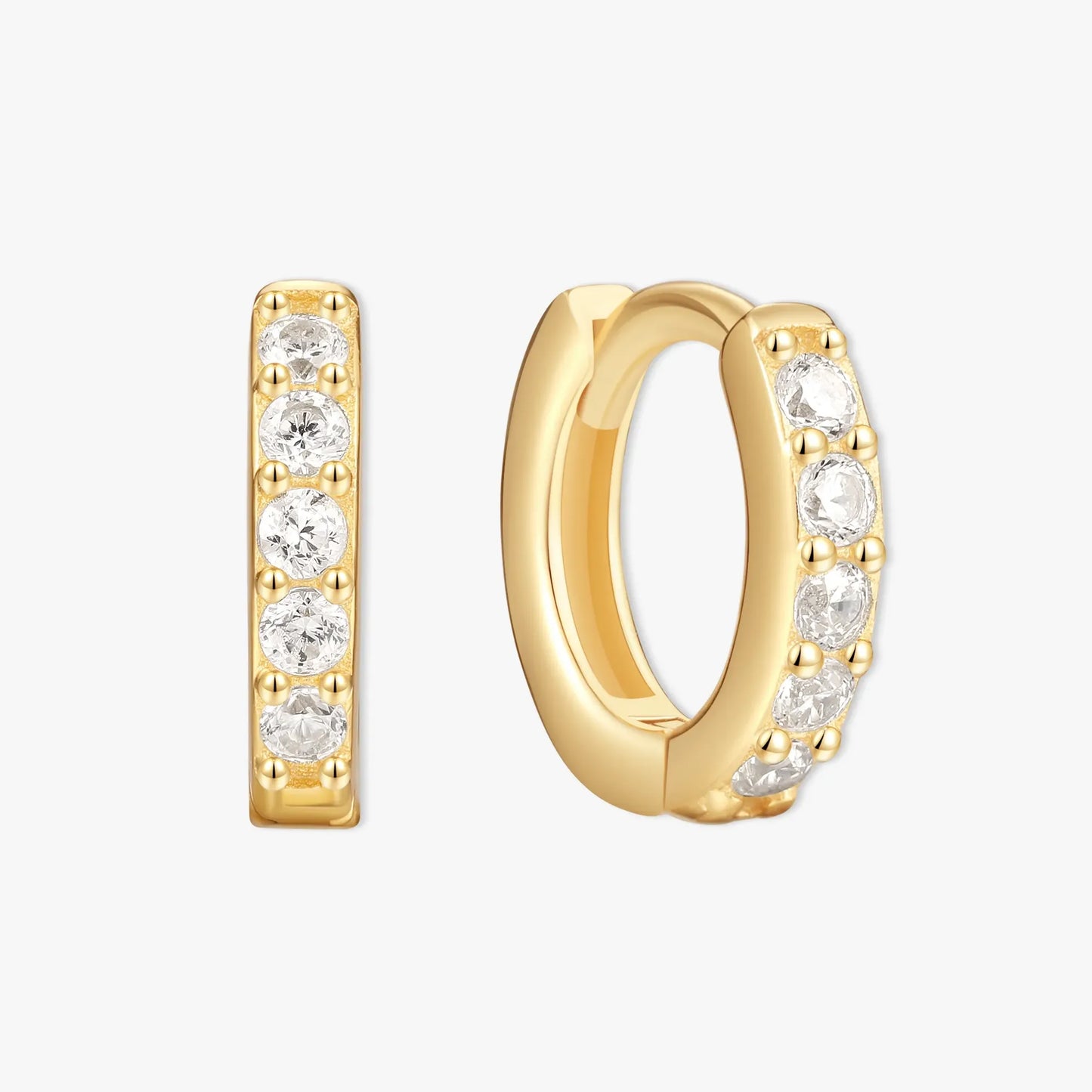 Crystal Paved Huggie Hoops In Gold