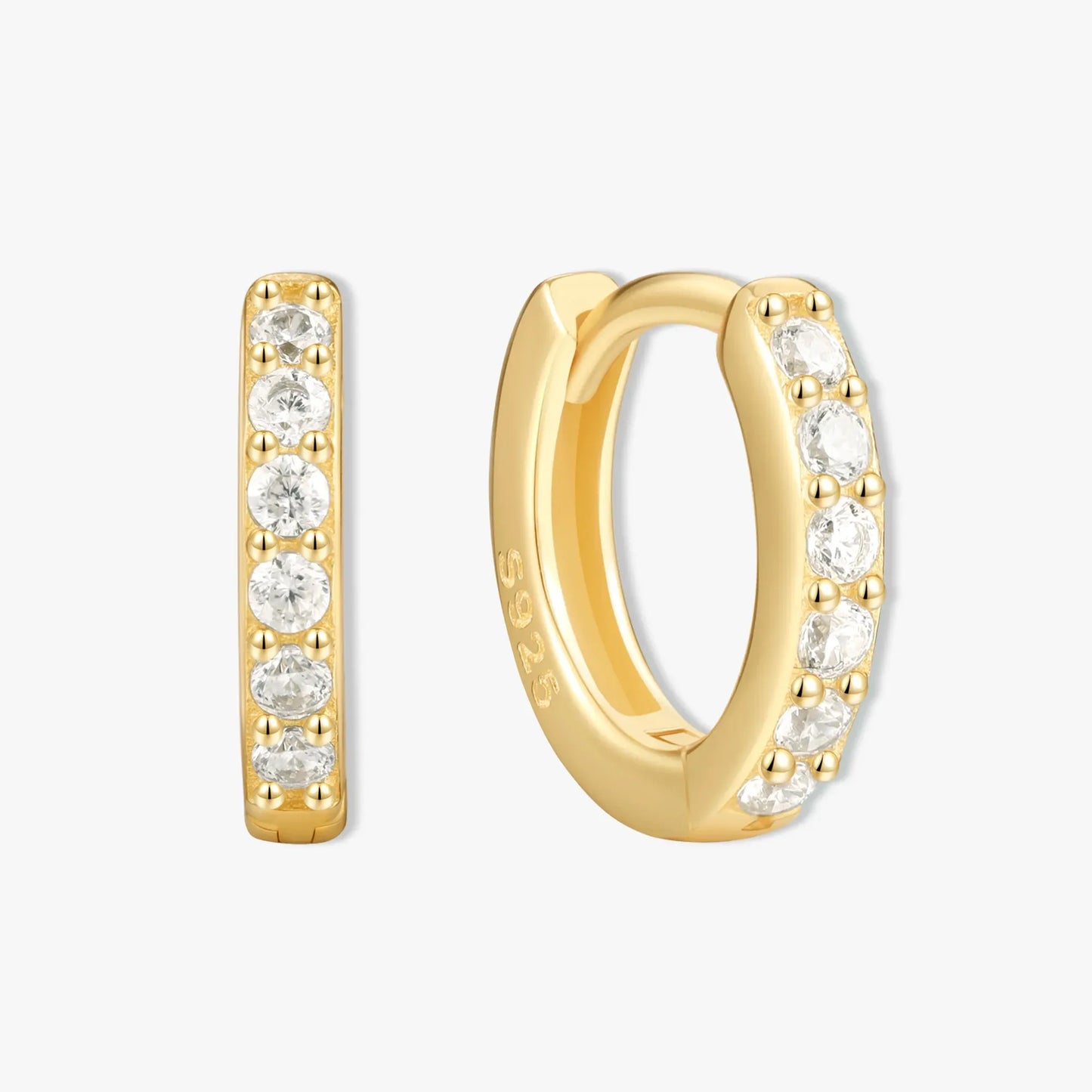 Crystal Paved Huggie Hoops In Gold