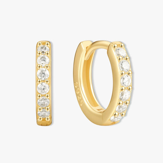 Crystal Paved Huggie Hoops In Gold