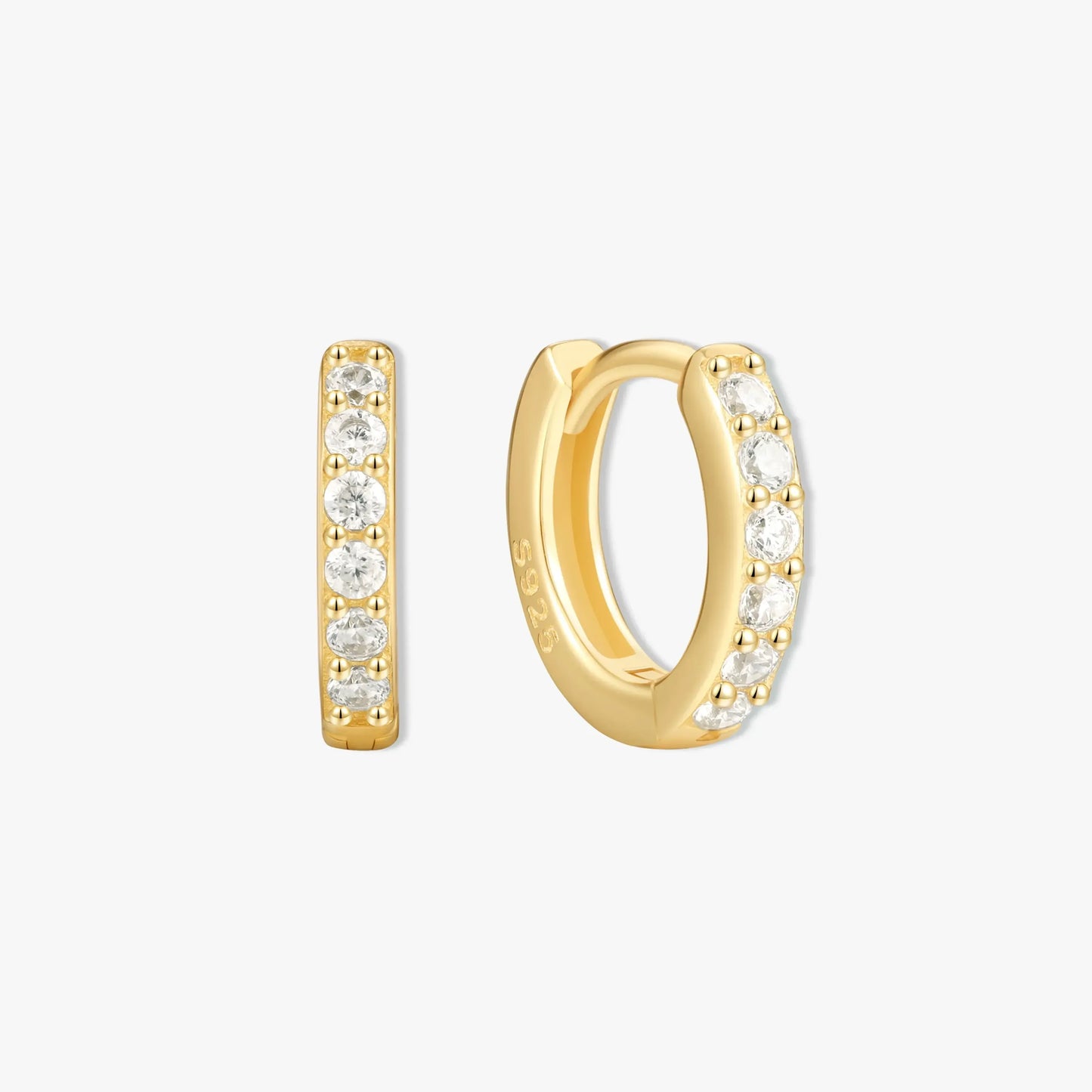 Crystal Paved Huggie Hoops In Gold