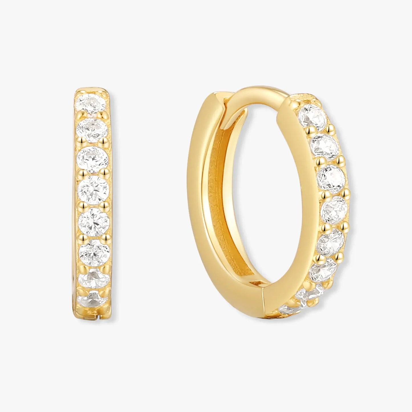 Crystal Paved Huggie Hoops In Gold