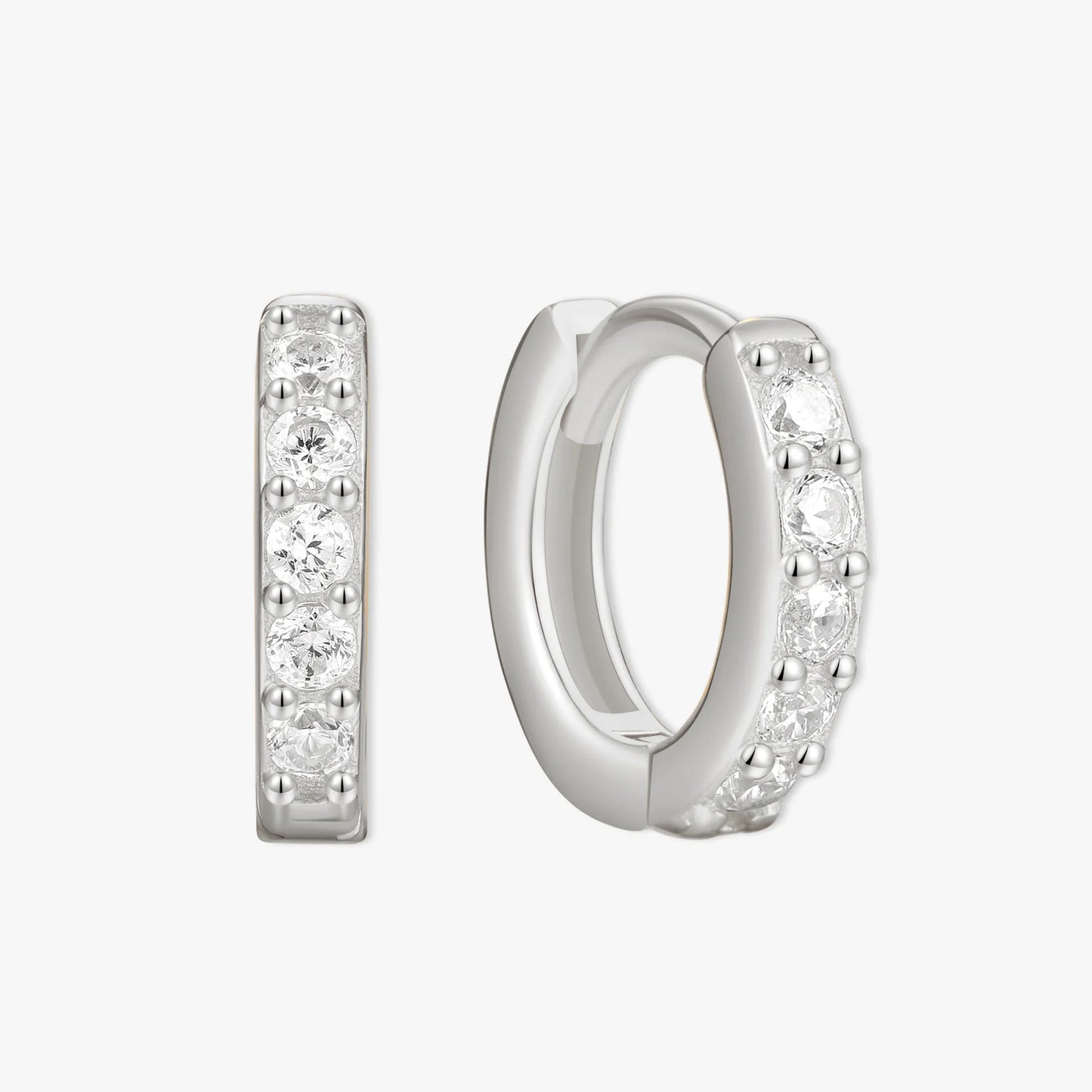 Crystal Paved Huggie Hoops In Silver
