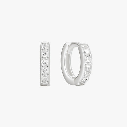 Crystal Paved Huggie Hoops In Silver