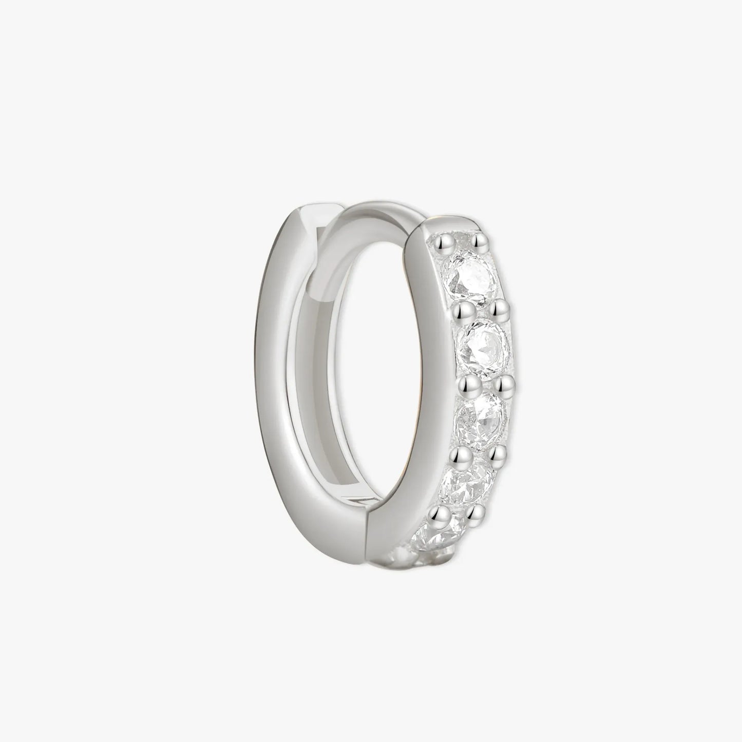 Crystal Paved Huggie Hoops In Silver