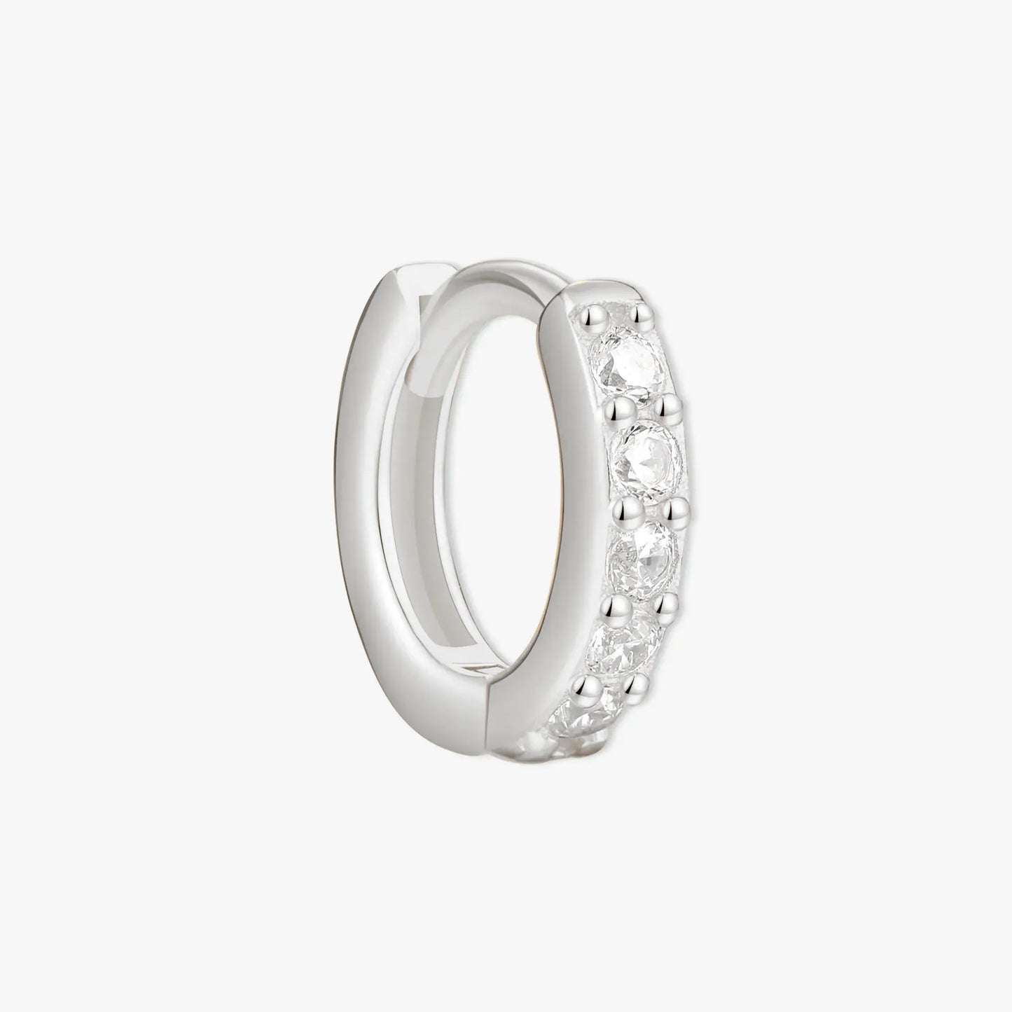 Crystal Paved 6mm Helix Huggie In Silver