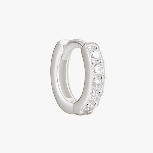Crystal Paved 6mm Helix Huggie In Silver