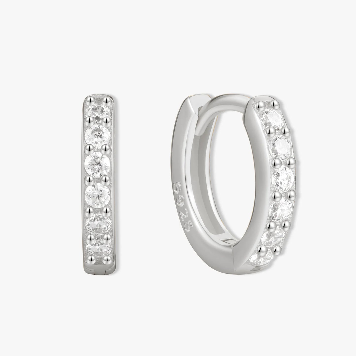 Crystal Paved Huggie Hoops In Silver