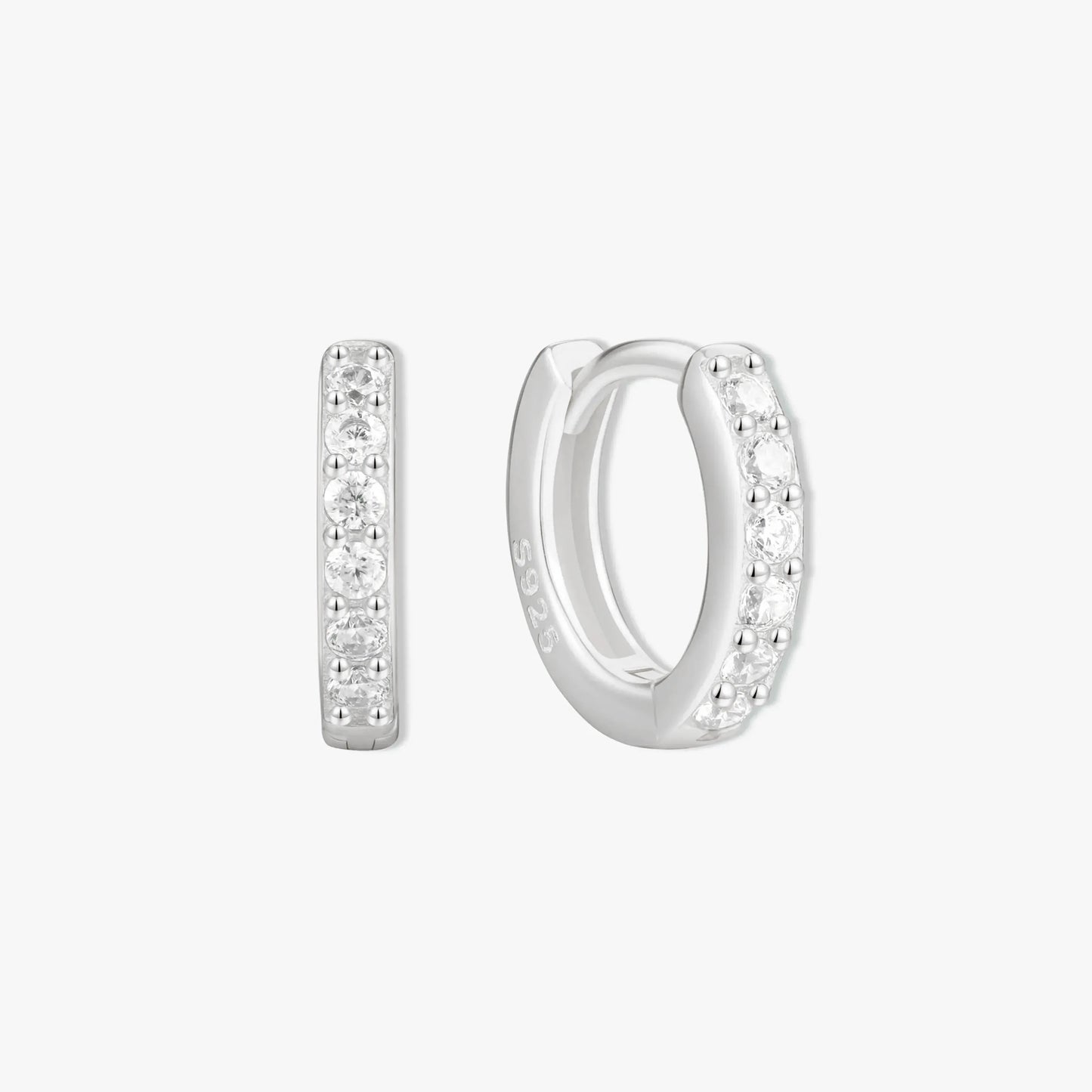 Crystal Paved Huggie Hoops In Silver