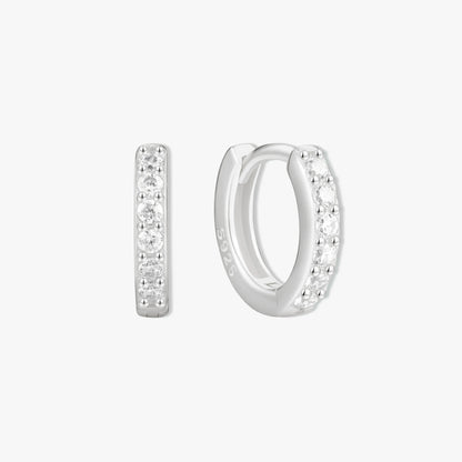 Crystal Paved Huggie Hoops In Silver