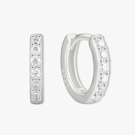 Crystal Paved Huggie Hoops In Silver
