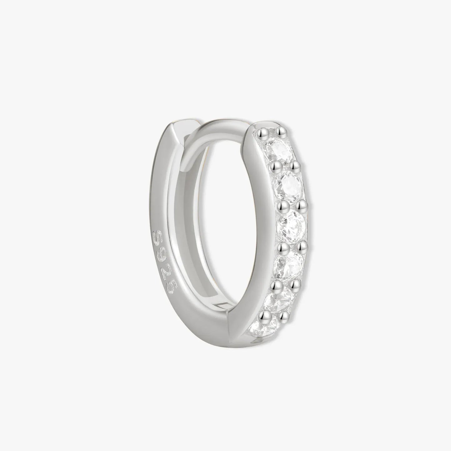 Crystal Paved Huggie Hoops In Silver