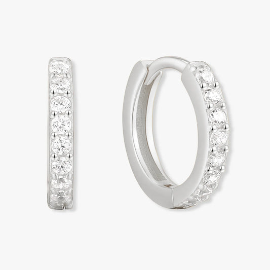 Crystal Paved Huggie Hoops In Silver
