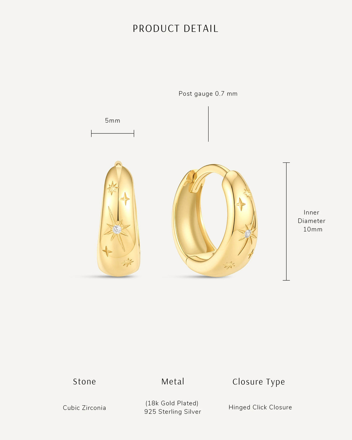 Celestial Engraved Tapered Hoops In Gold