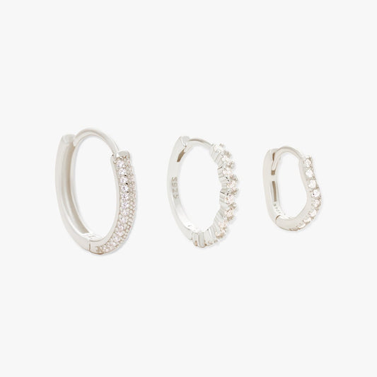 Medium Crystal Hoops Set in Silver - LÉA