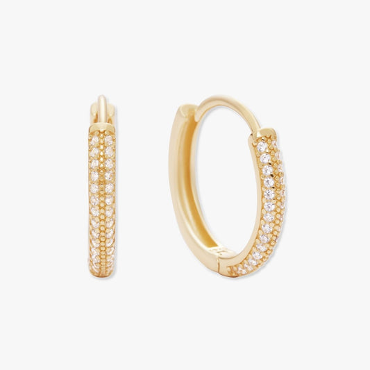 Medium Crystal Paved Hoops In Gold - LÉA