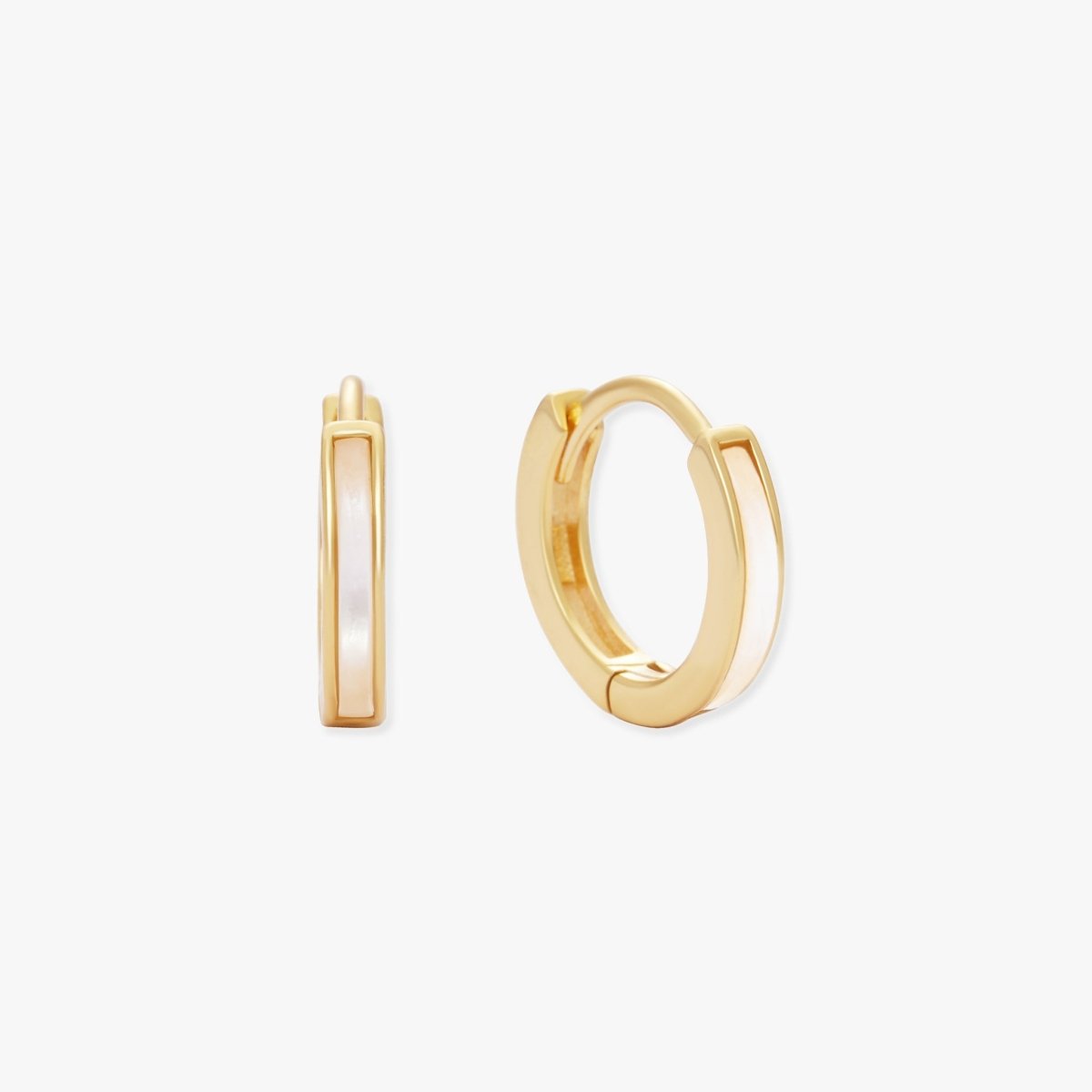 Mother of Pearl Inlay Hoops In Gold - LÉA