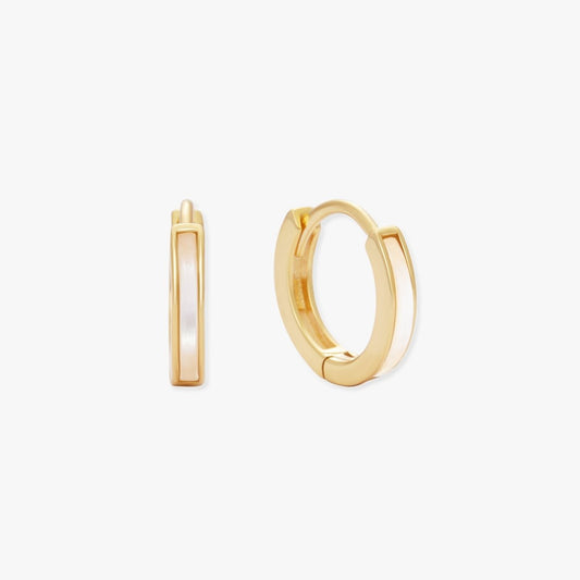 Mother of Pearl Inlay Hoops In Gold - LÉA