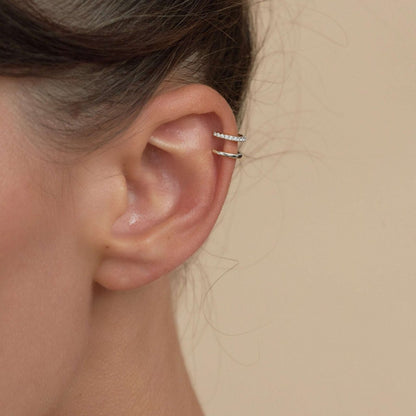 Open Double Band Ear Cuff in Silver - LÉA