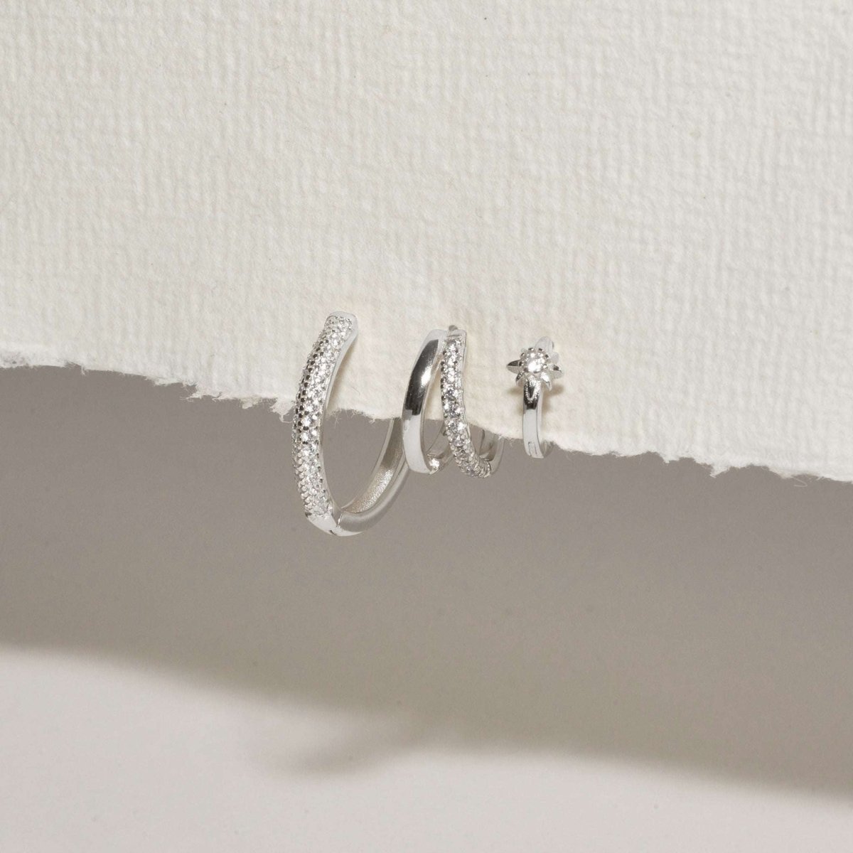 Paved Everyday Hoops Set in Silver - LÉA