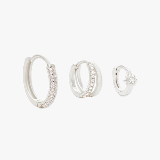 Paved Everyday Hoops Set in Silver - LÉA
