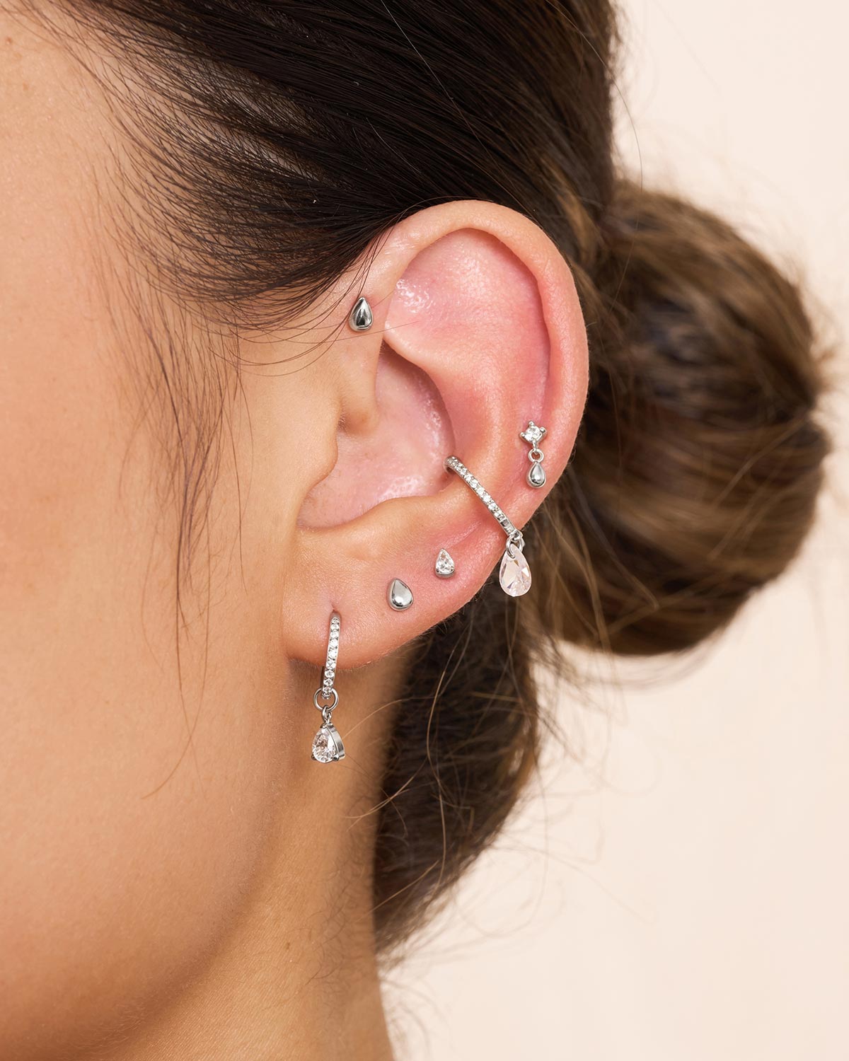 Teardrop Flat Back Stud In Silver