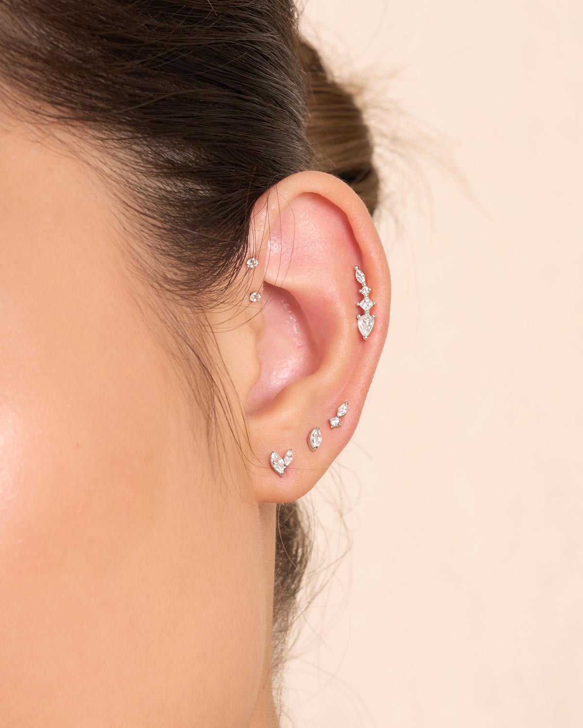 CZ Marquise Titanium Flat Back Stud in Silver