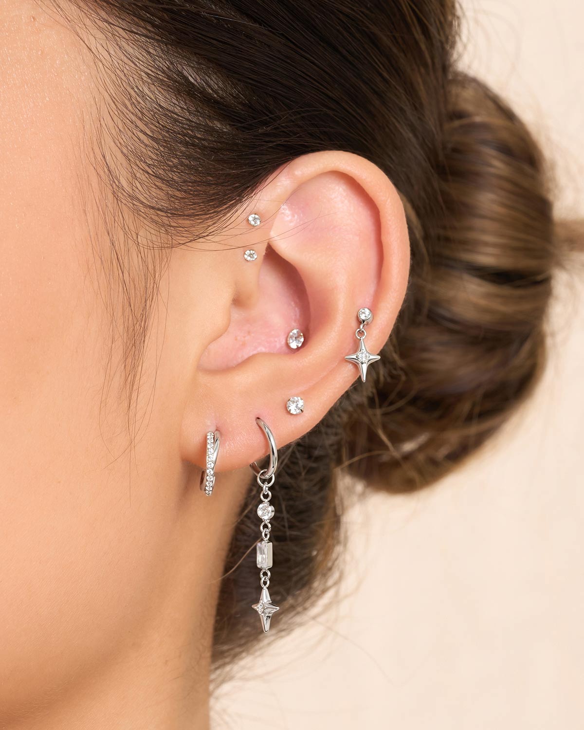 Titanium CZ Crossover Paved Helix Clicker In Silver