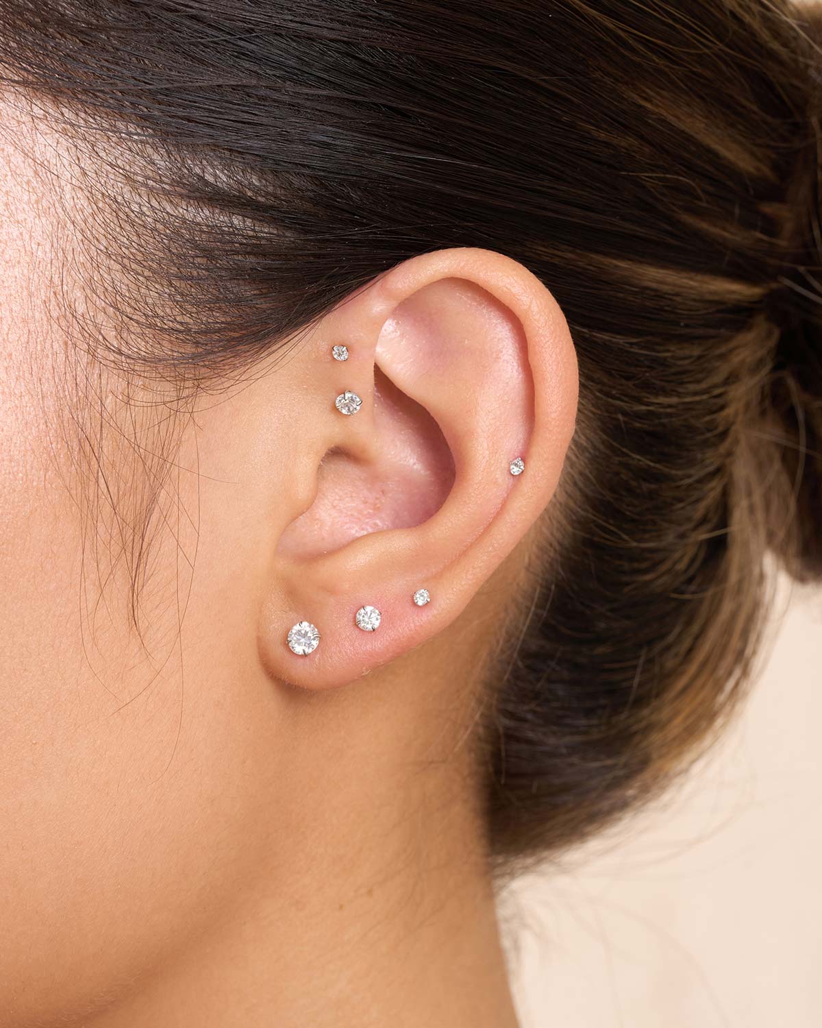 Solitary CZ Titanium Flat Back Studs In Silver