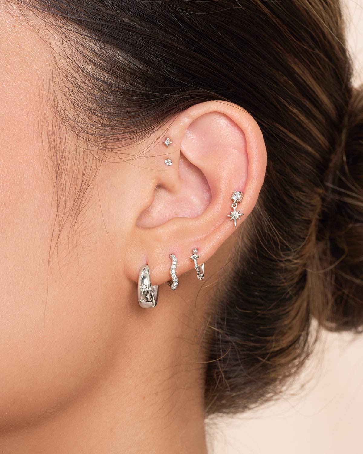 Crystal Star Drop Barbell Studs In Silver