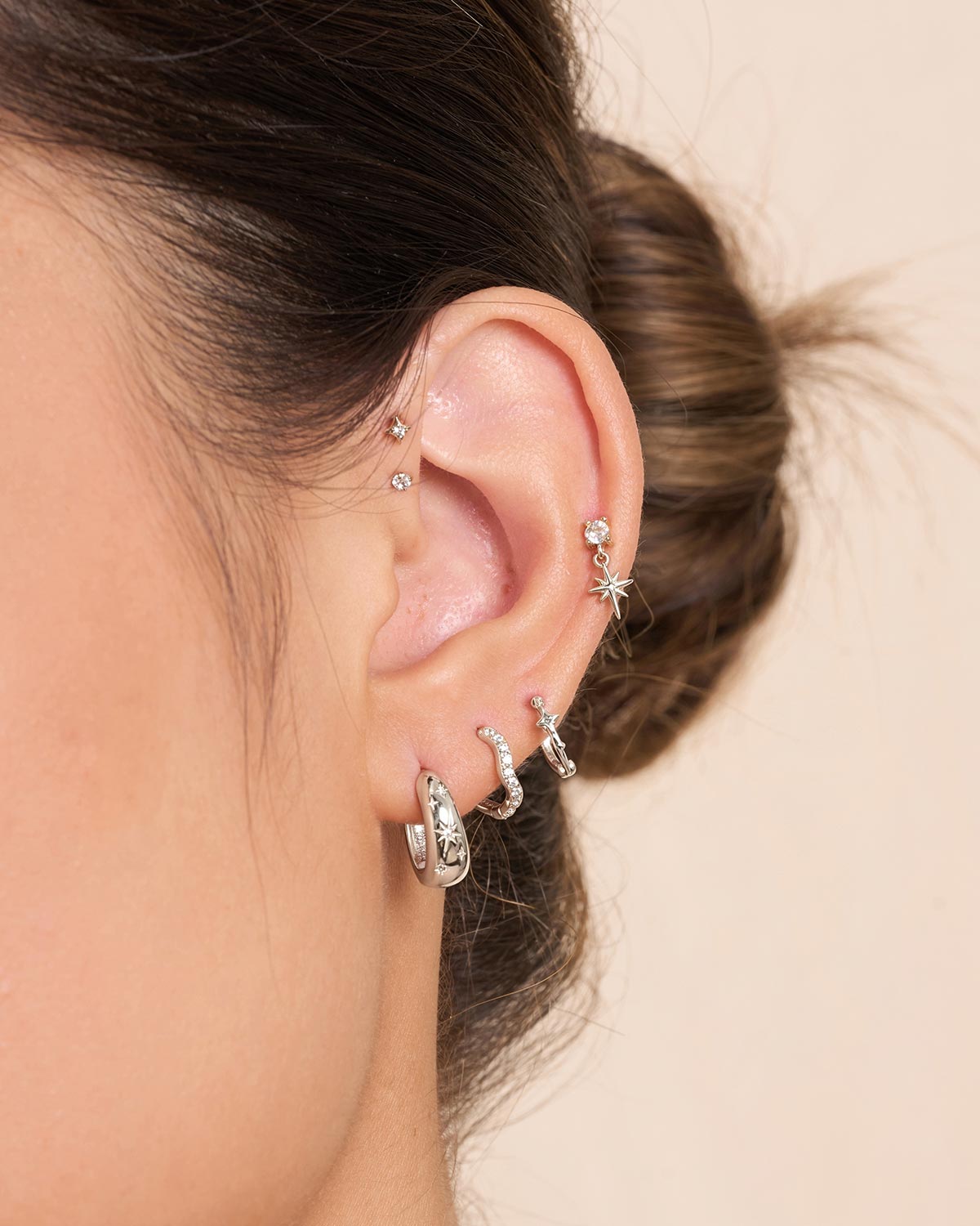Celestial Engraved Tapered Hoops In Silver