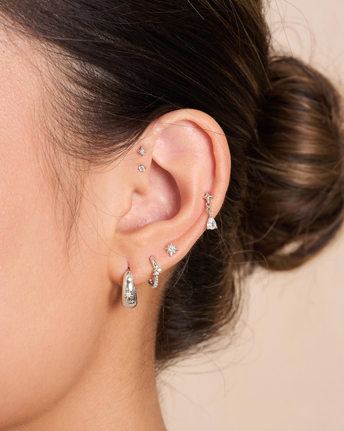 Celestial Engraved Tapered Hoops In Silver