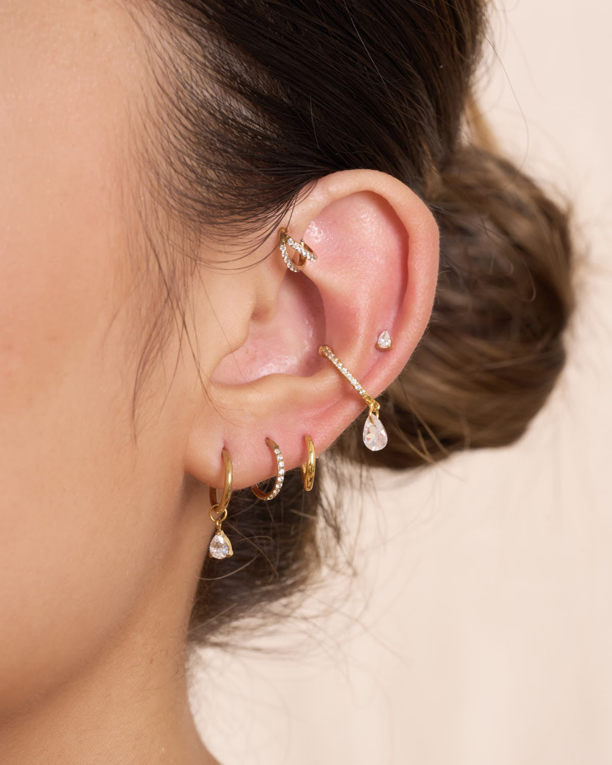 Crystal Teardrop Ear Cuff In Gold