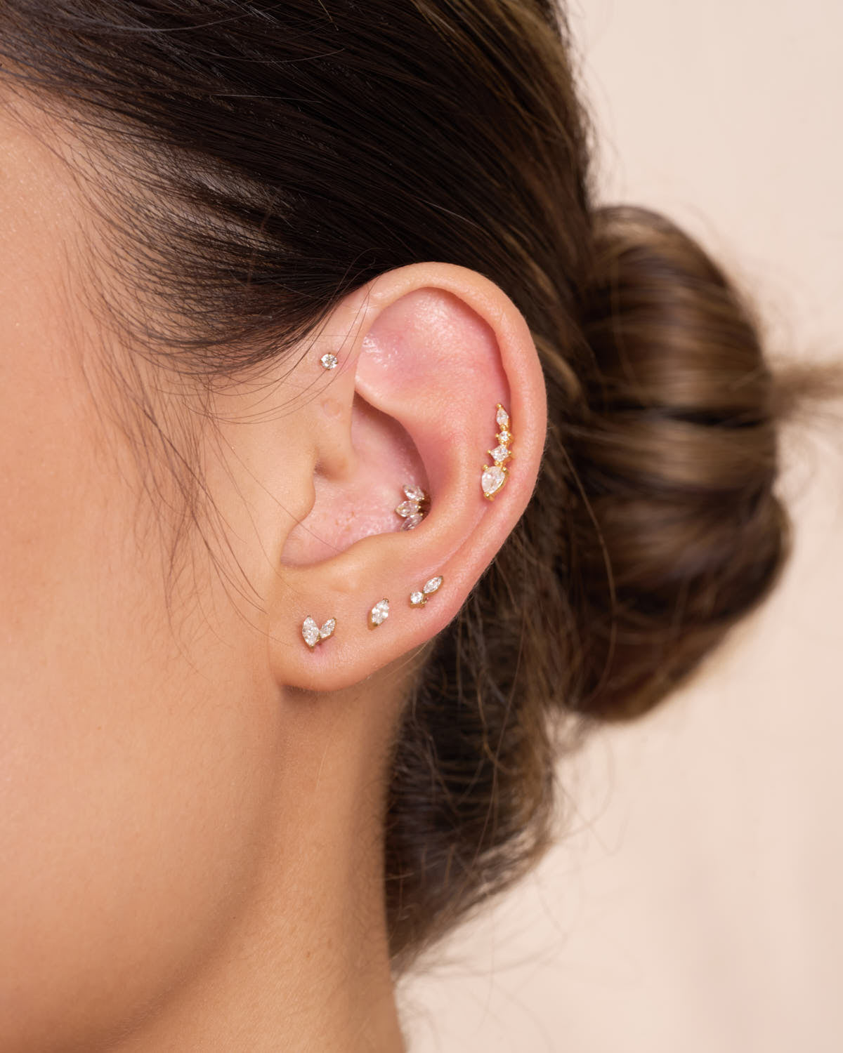 Duo Marquise Titanium Flat Back Studs in Gold