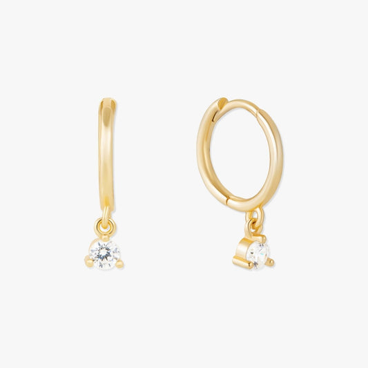 Round Gem Dangle Hoops in Gold - LÉA