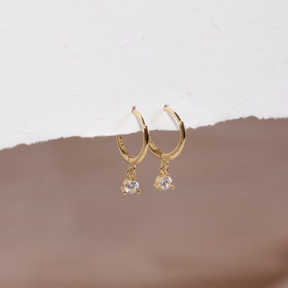 Round Gem Dangle Hoops in Gold - LÉA