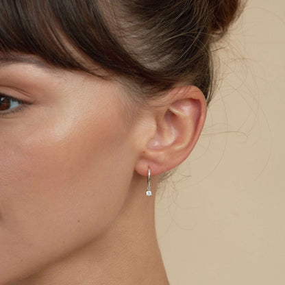 Round Gem Dangle Hoops in Silver - LÉA