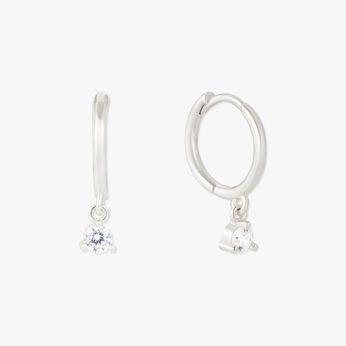 Round Gem Dangle Hoops in Silver - LÉA