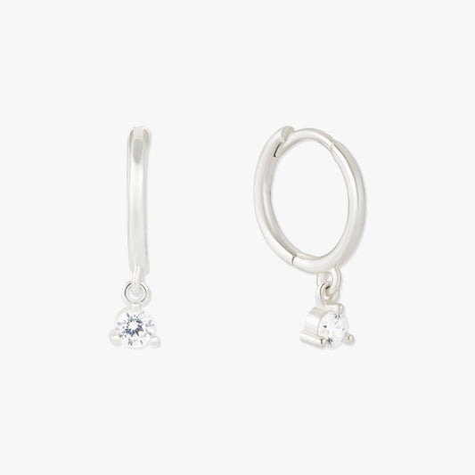Round Gem Dangle Hoops in Silver - LÉA
