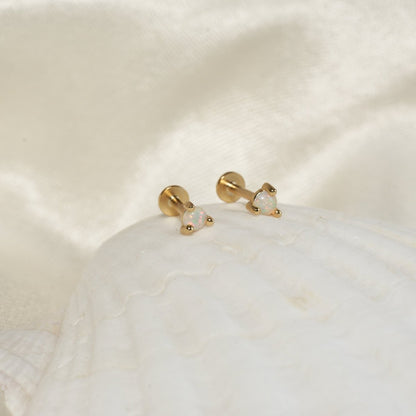 Round Opal Labret Studs In Gold - LÉA