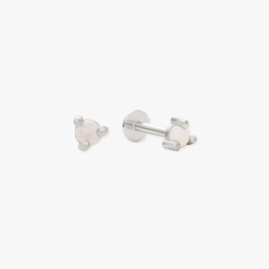 Round Opal Labret Studs In Silver - LÉA