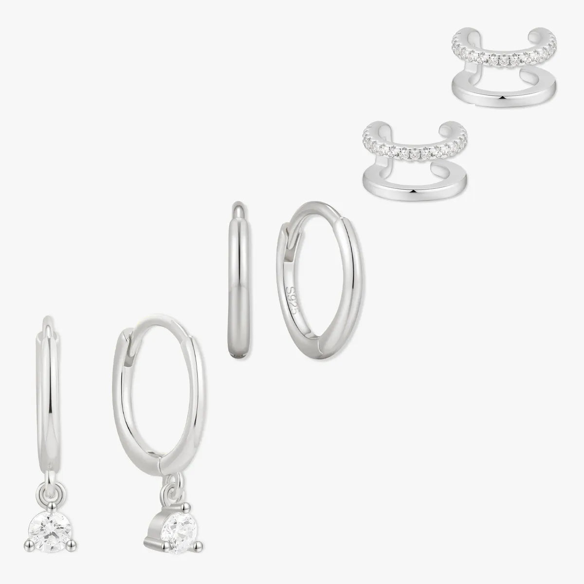 Dangle Hoop Earring Set in Silver