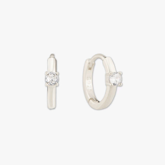 Solitaire Crystal Huggie Hoops In Silver - LÉA