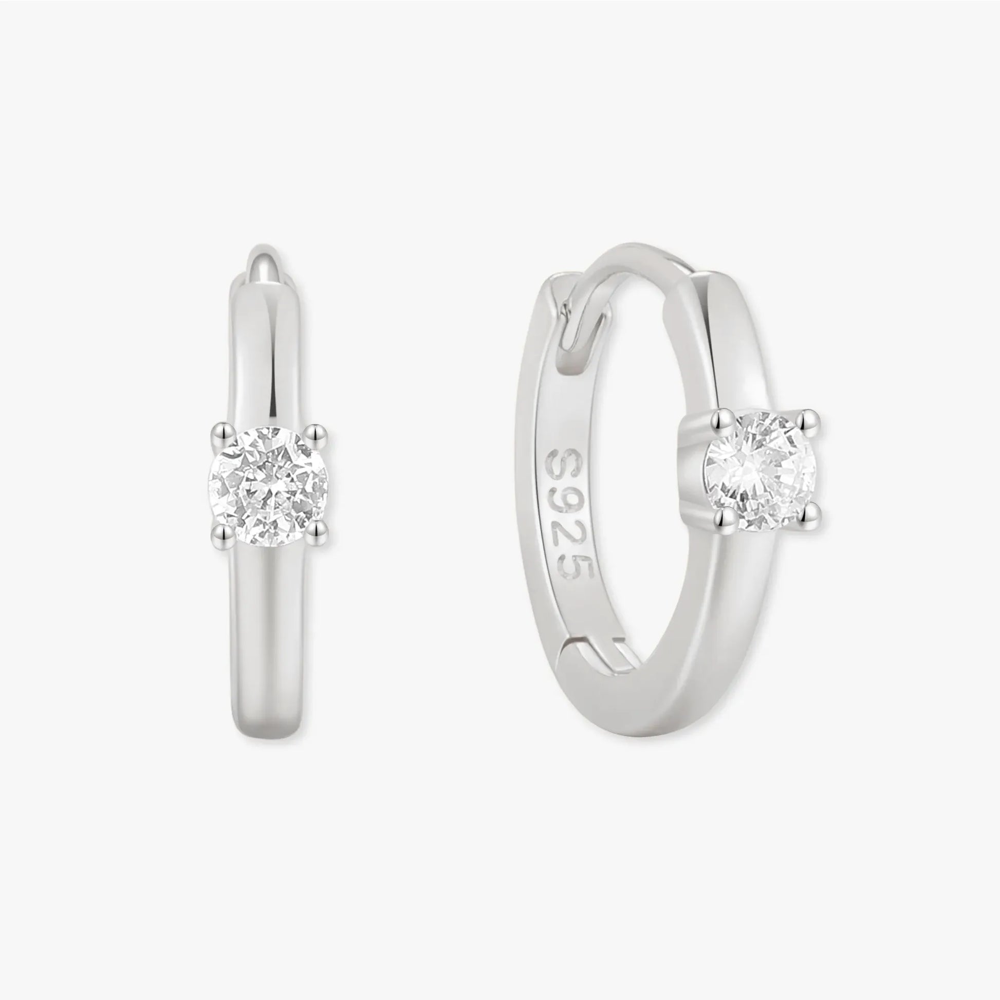 Solitaire Crystal Huggie Hoops In Silver - LÉA